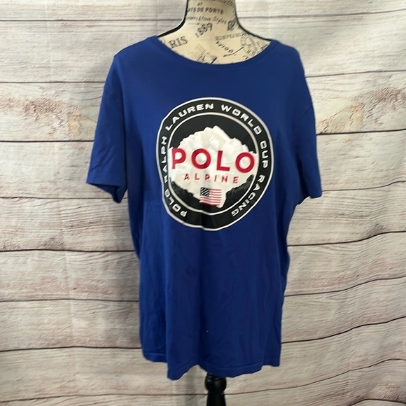 Polo Ralph Lauren Men’s Tee Shirt Alpine World Cup Racing Size Large Blue - Picture 1 of 13
